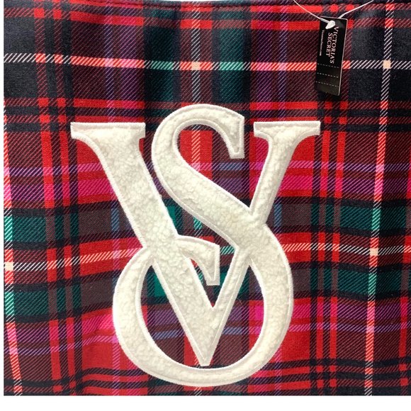 Victorias Secret Tartan Plaid‎ Fleece Trim Monogrammed Holiday Themed Tote - Picture 8 of 9